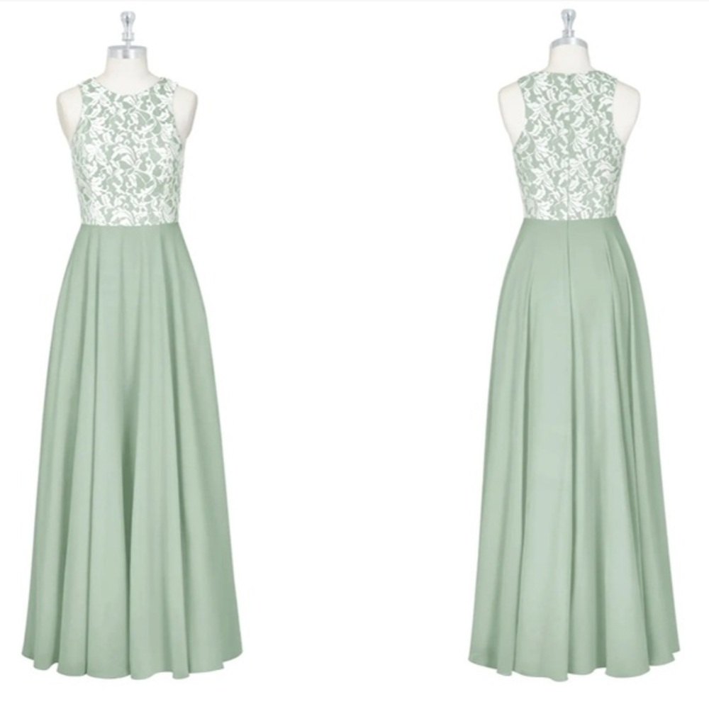 NWT Azazie Kate Bridesmaid Dress Lace Bodice‎ Formal Gown Dusty Sage A8
